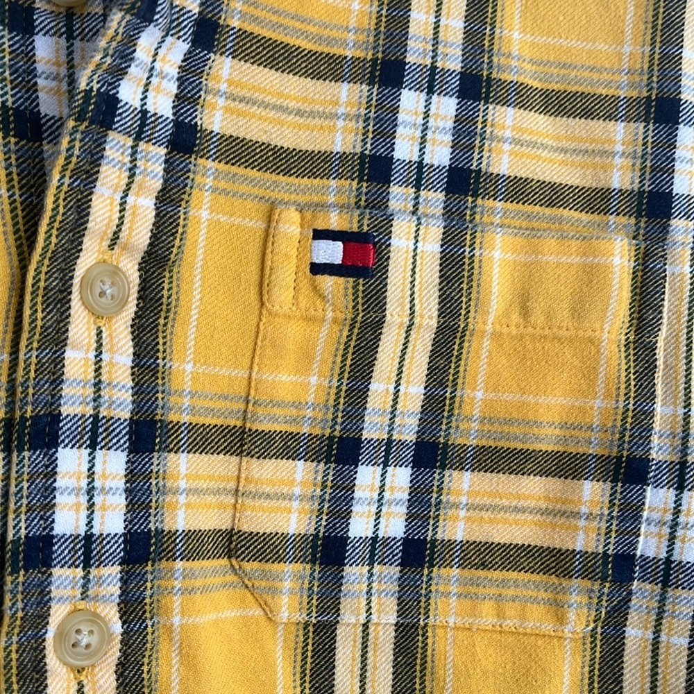 Tommy Hilfiger boys size 7 long sleeve flannel shirt - yellow, blue, white plaid - Picture 7 of 7